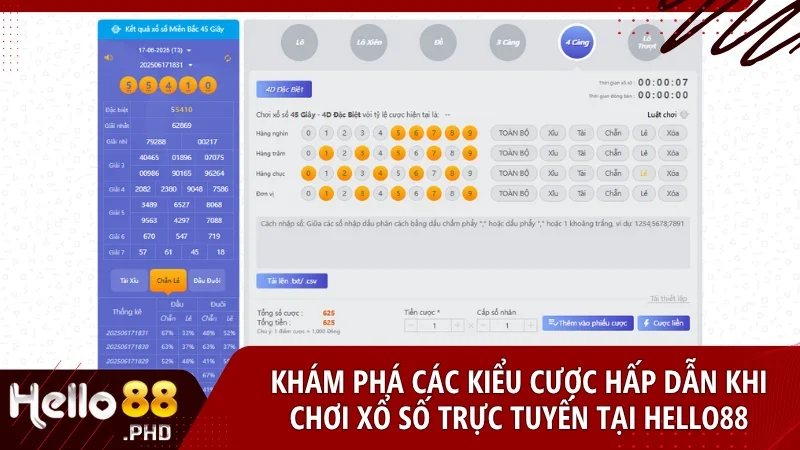 Người chơi được lựa chọn đa dạng hình thức cược từ cơ bản đến nâng cao với tỷ lệ trả thưởng hấp dẫn tại hello88