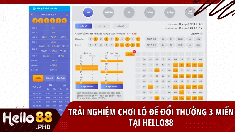 Lô đề online tại hello88 mang đến lựa chọn xổ số 3 miền linh hoạt với tỷ lệ thưởng hấp dẫn và bảng thống kê thông minh hỗ trợ người chơi.