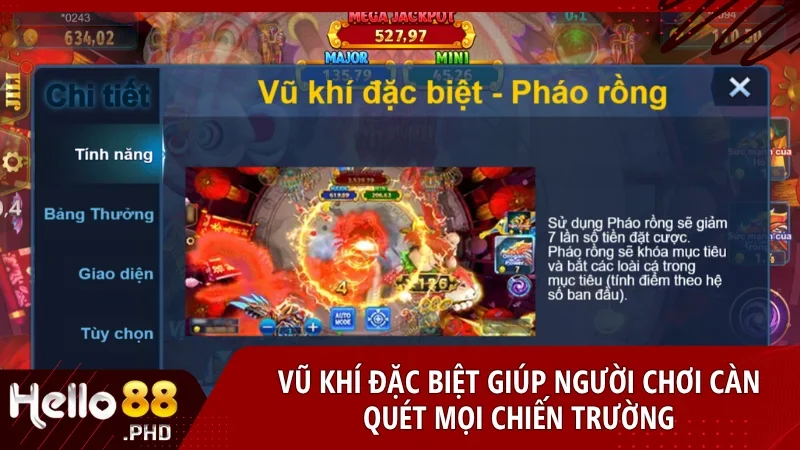 Trang bị pháo hạng nặng và kỹ năng đặc biệt giúp làm chủ mọi tình huống trong trận săn cá